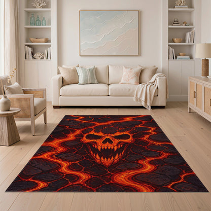 Fiery Skull Lava Area Rug