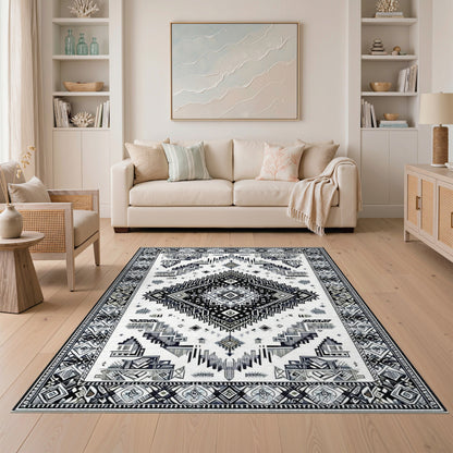 Black White Heritage Tribal Area Rug