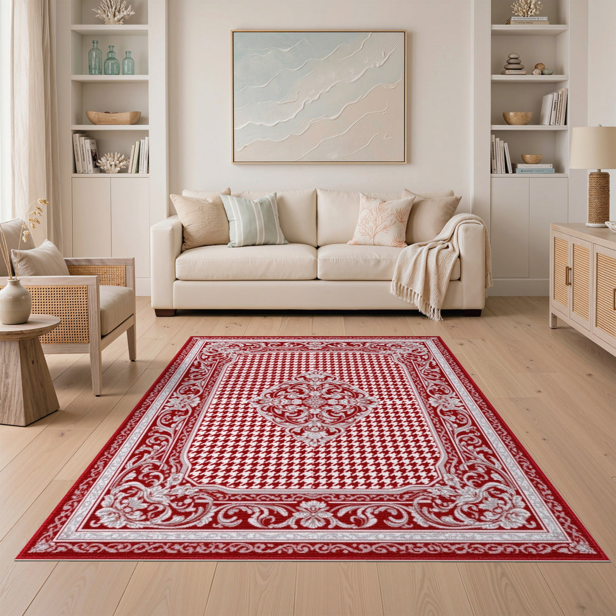 Red Persian Medallion Area Rug with Floral Border