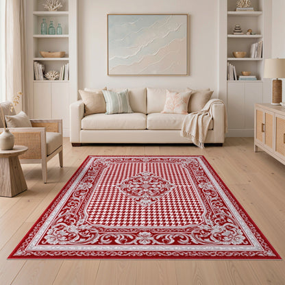Red Persian Medallion Area Rug with Floral Border