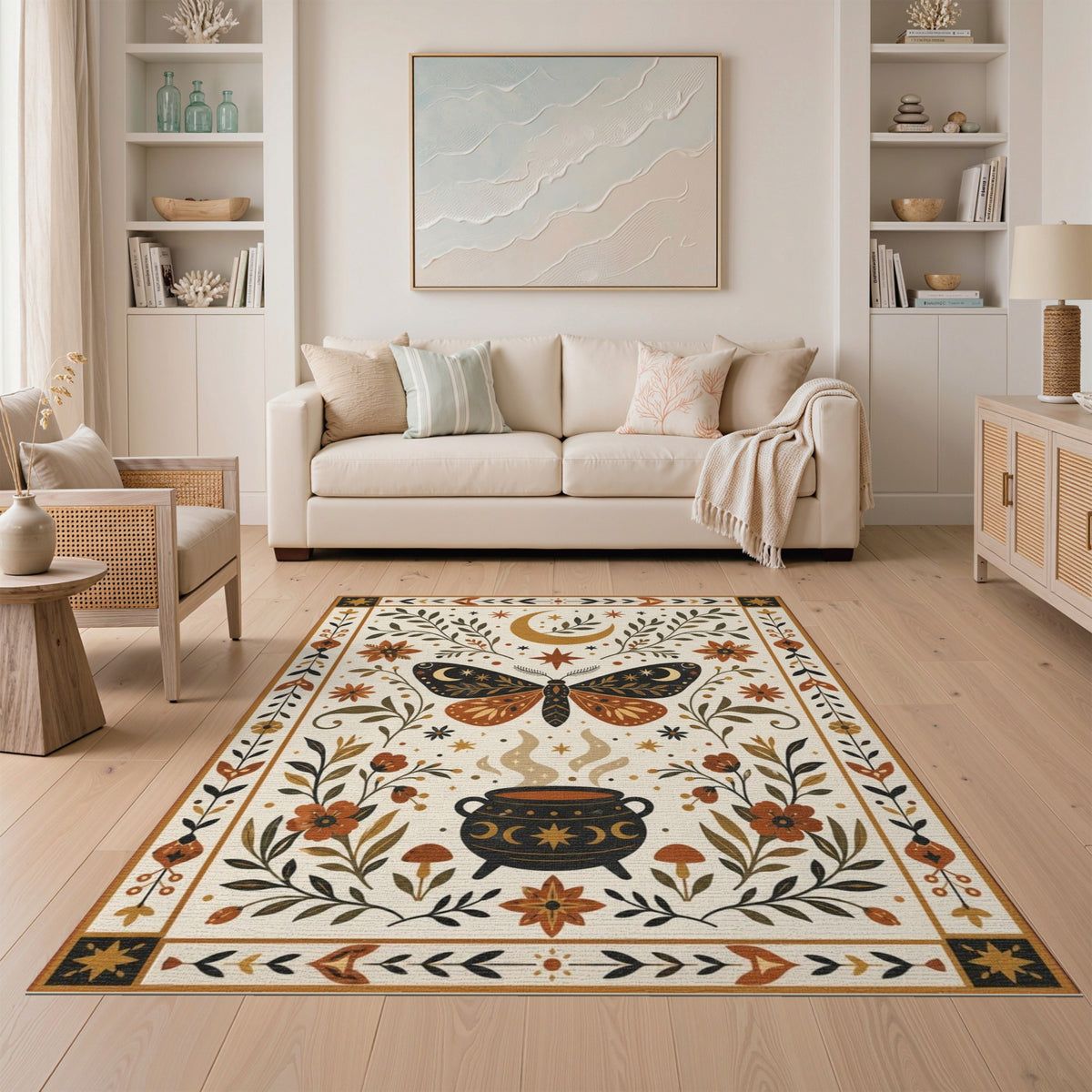 Boho Moth Cauldron Area Rug