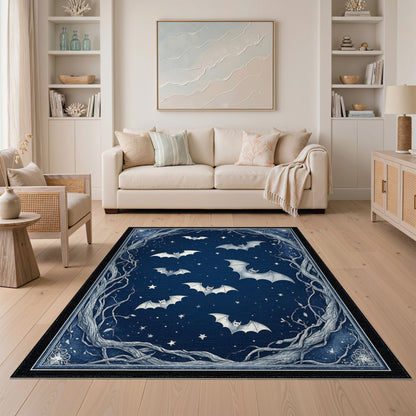 Midnight Bats Starry Sky Area Rug