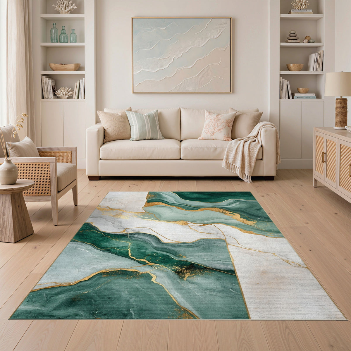 Abstract Area Teal Marble Gold Abstract Area Rug