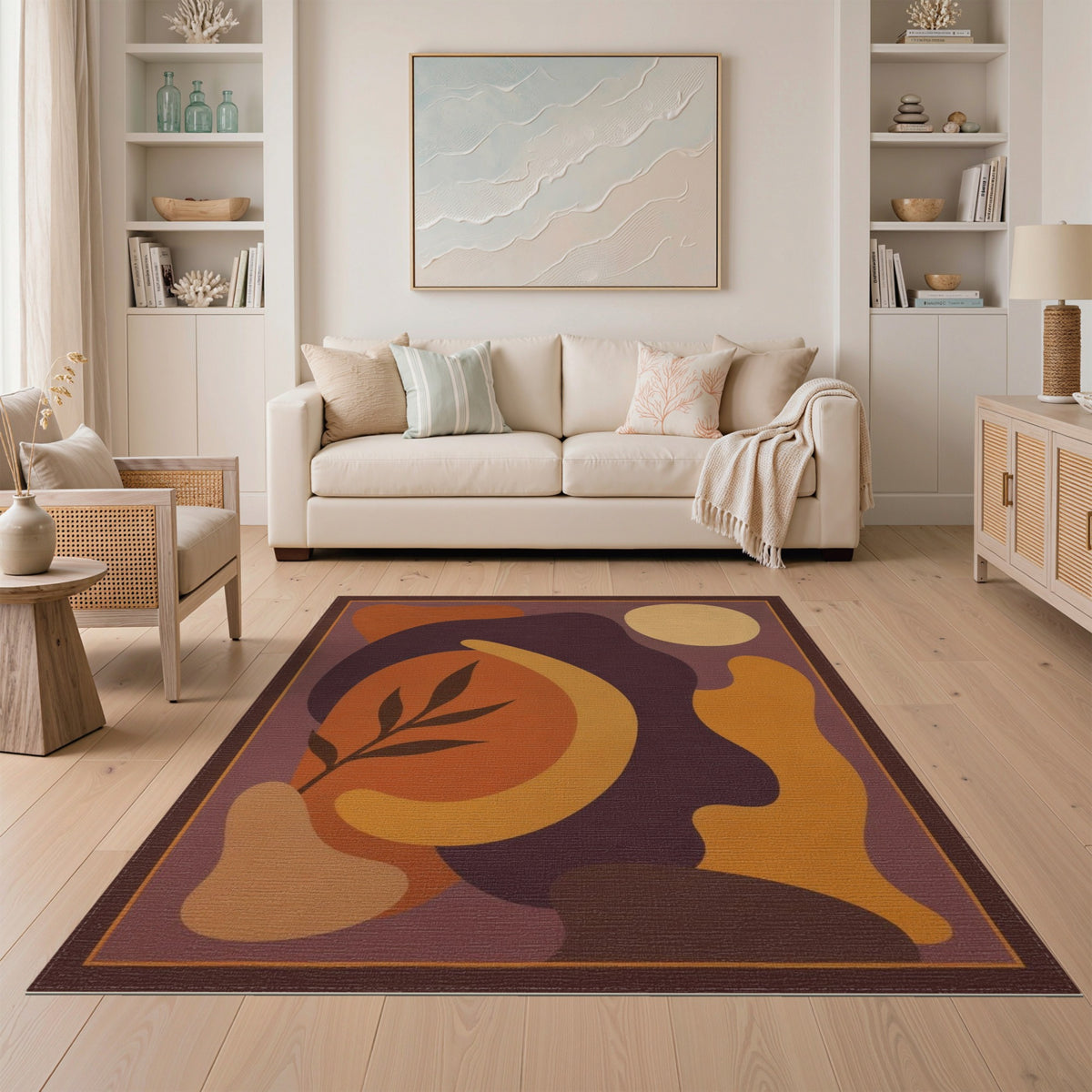 Abstract Orange Area Rug with Organic Shapes
