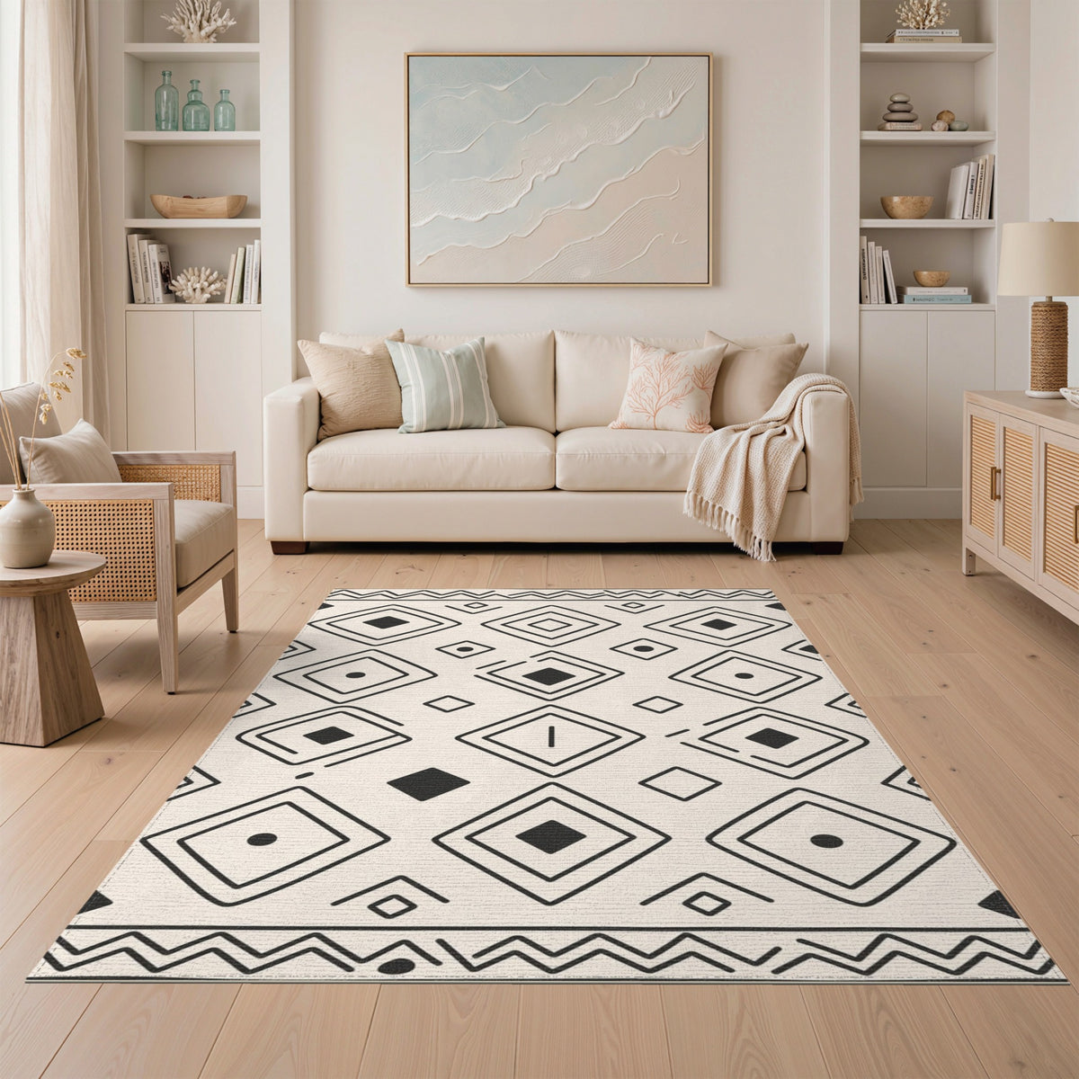 Black White Tribal Diamond Area Rug