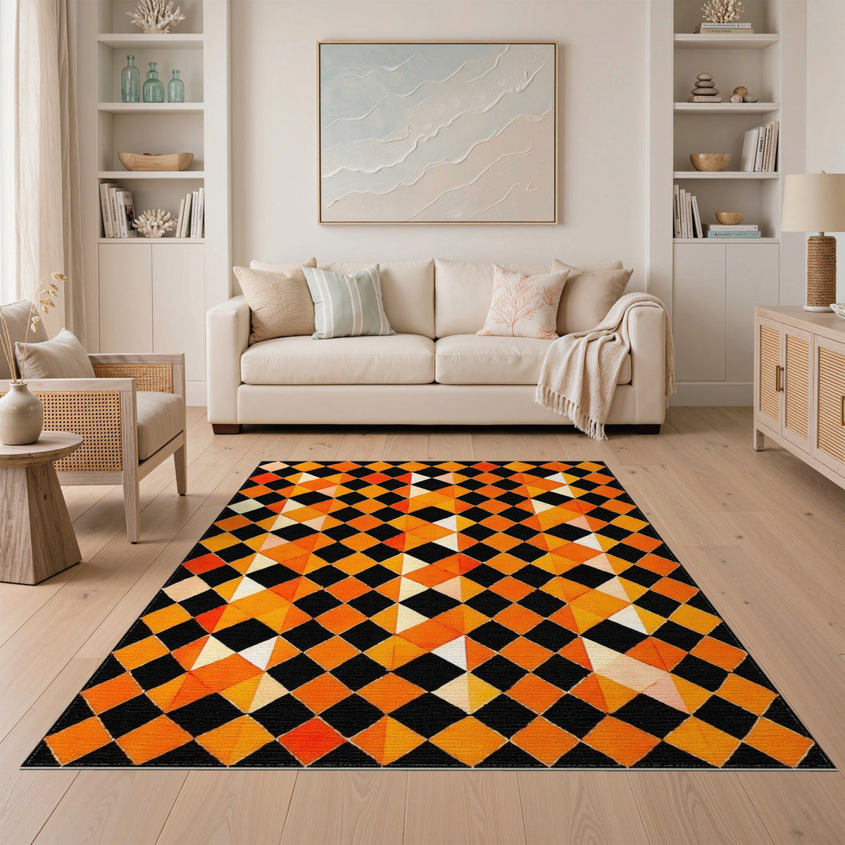 Geometric Modern Orange Geometric Diamond Area Rug