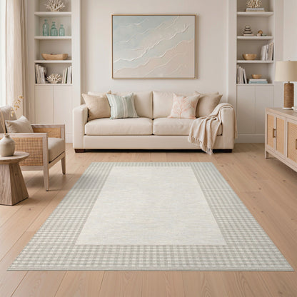 Beige Gingham Border Area Rug