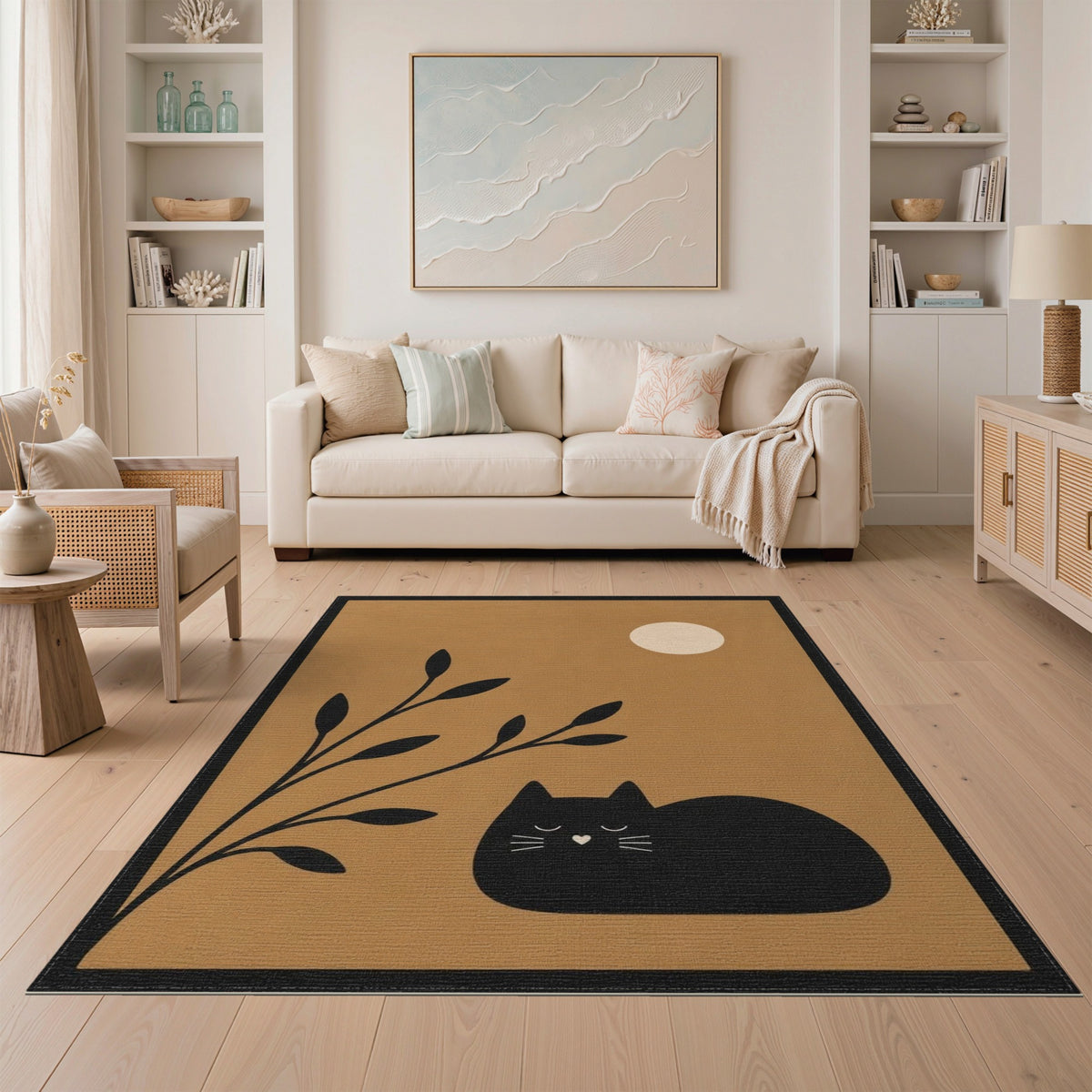 Sleeping Black Cat Area Rug