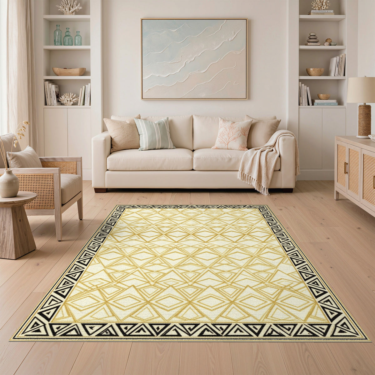 Geometric Modern Gold Geometric Diamond Area Rug