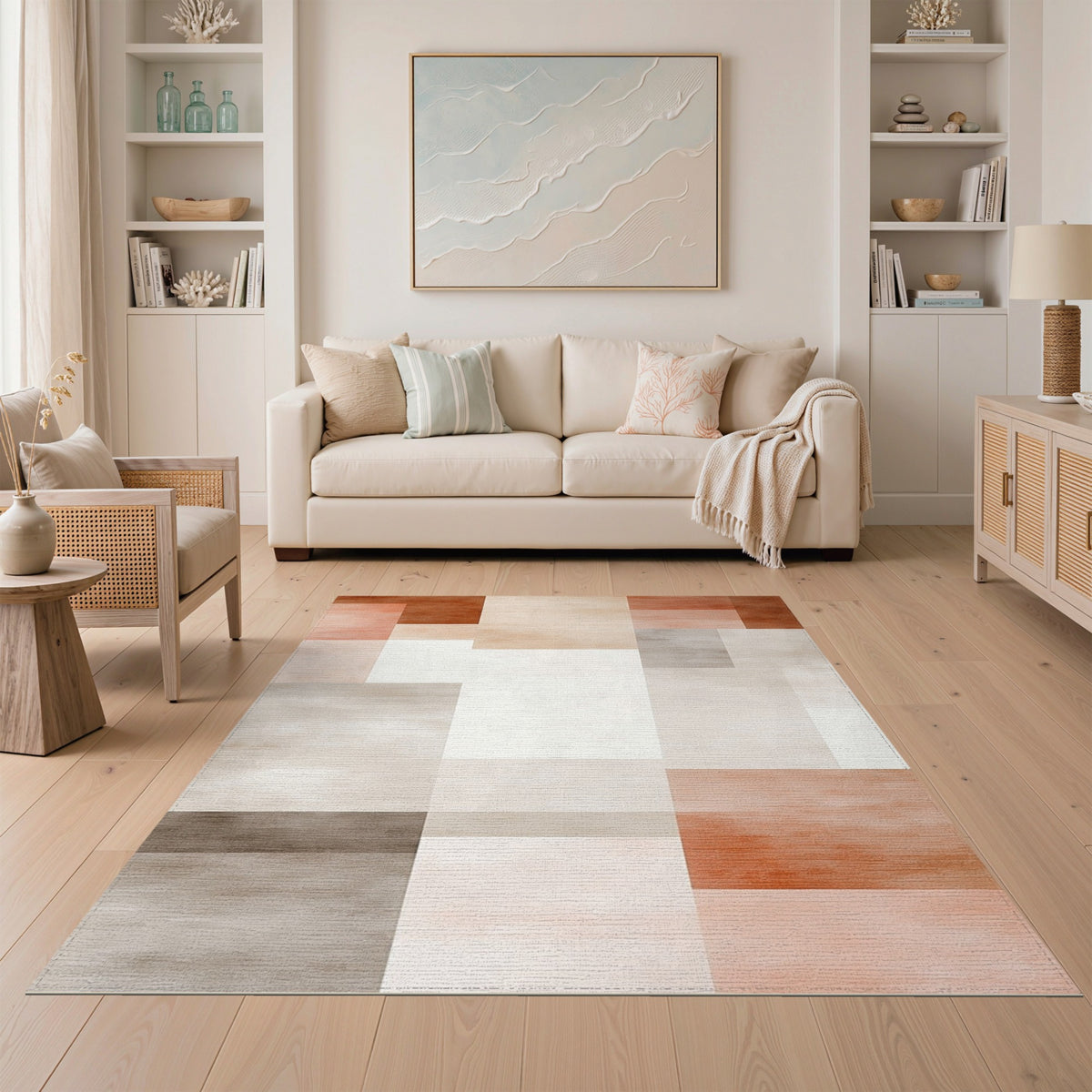Beige and Neutral Abstract Area Abstract Beige Geometric Area Rug