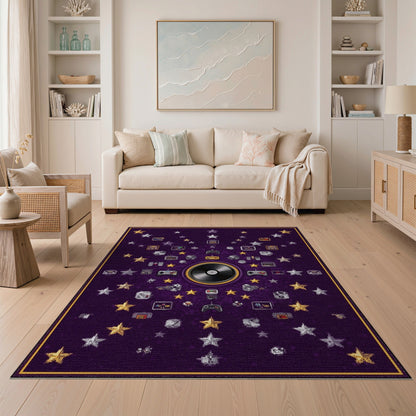 Retro Pixel Gaming Vinyl Purple Area Rug