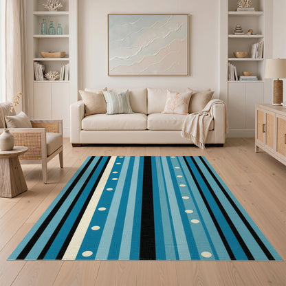 Blue Teal Striped Geometric Blue and Teal Area Rug