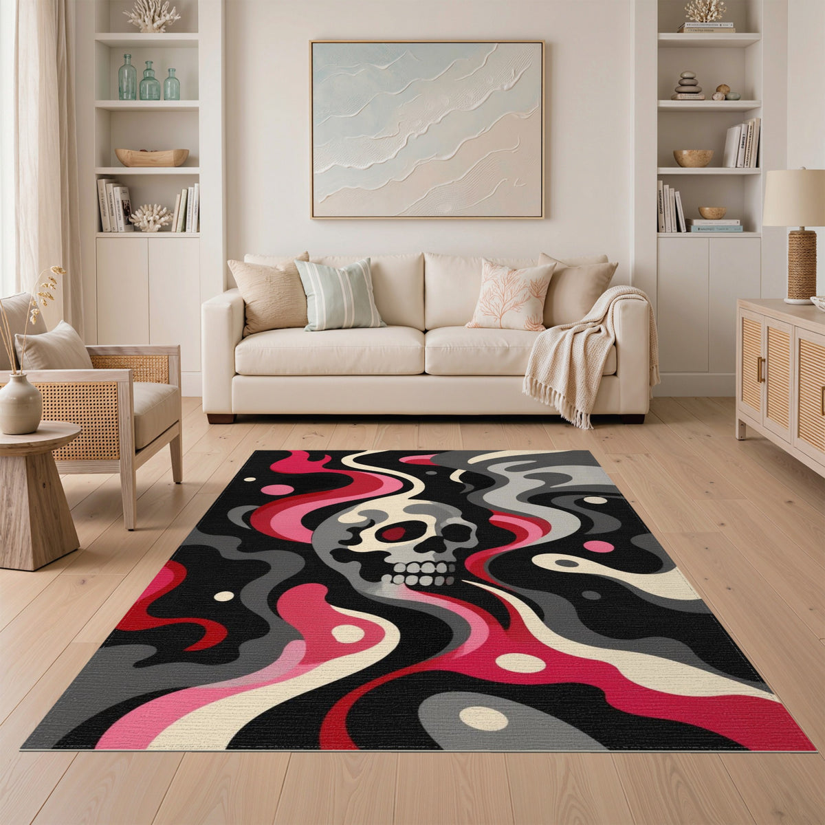 Skull Smoke Swirl Area Rug