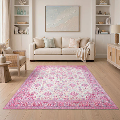 Pink Floral Persian Area Rug