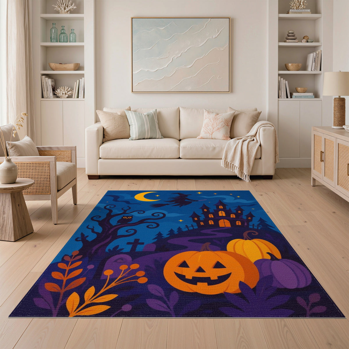 Halloween Witch Castle Pumpkin Area Rug