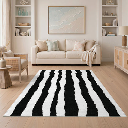 Black and White Wavy Striped Area Rug