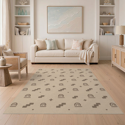 Beige Geometric Arch and Step Area Rug