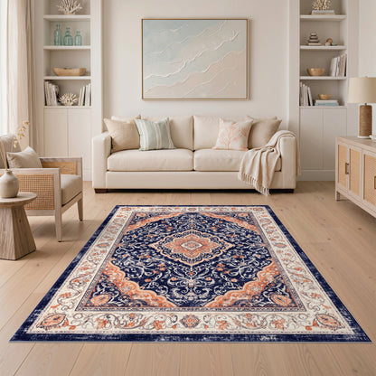 Navy Floral Blue and Teal Navy Blue Persian Floral Medallion Area Rug