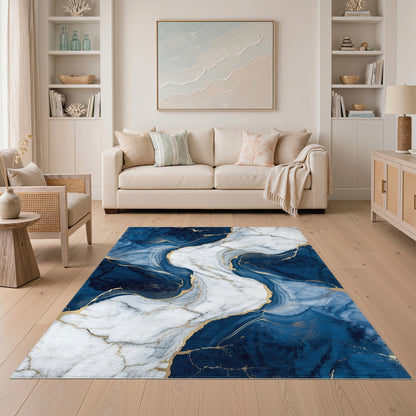 Navy Blue and Teal Navy Blue Gold Marble Abstract Area Rug