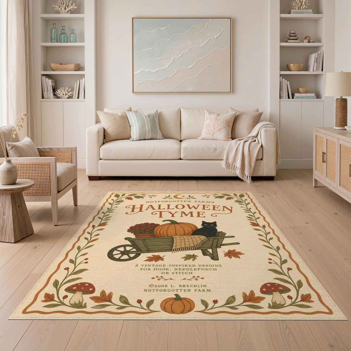 Vintage Halloween Farm Wheelbarrow Rug