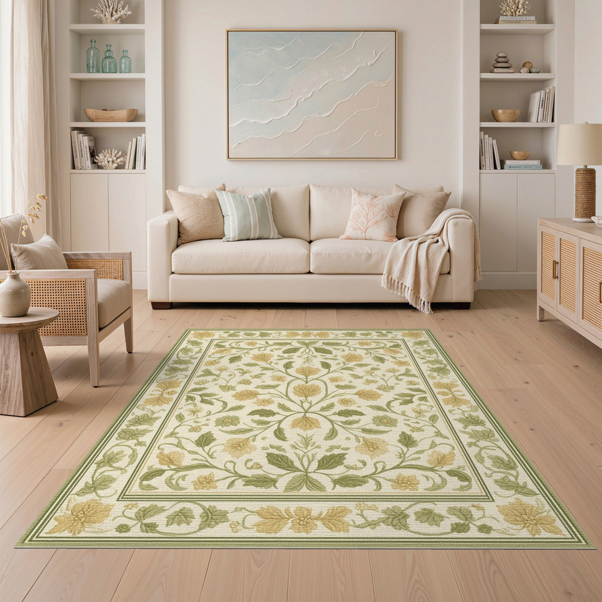 Floral Vintage ODIKA Green Floral Vintage Area Rug