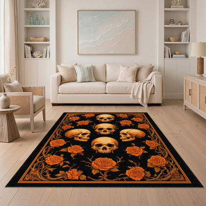 Orange Skull Rose Vintage Floral Rug