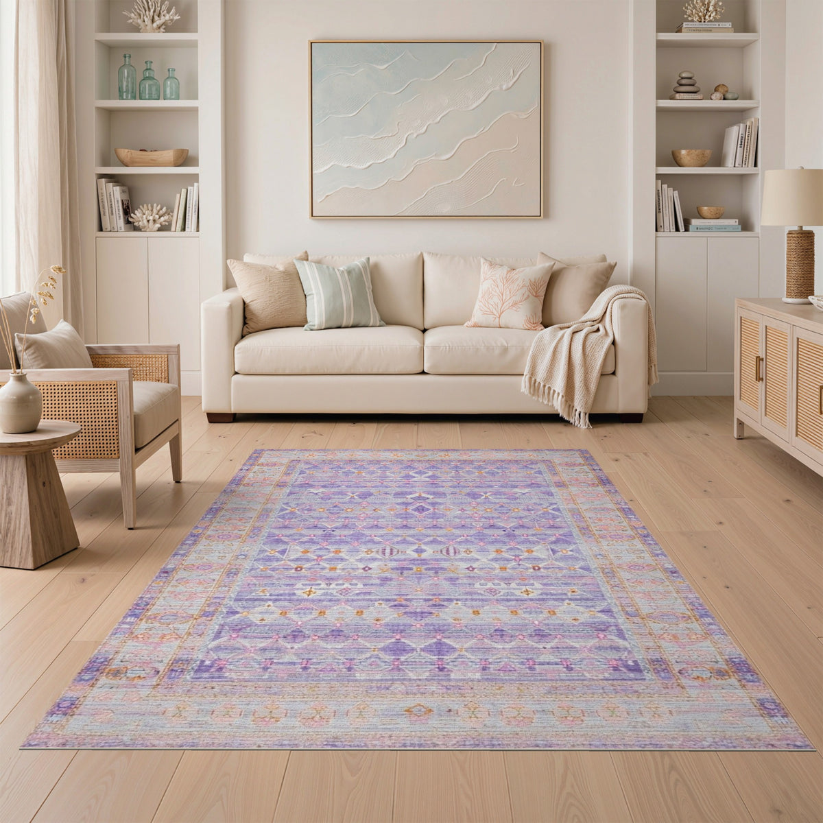 Purple Geometric Distressed Vintage Area Rug