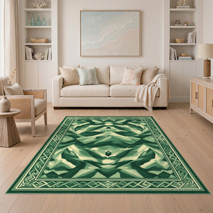 Green Geometric Mountain Area Rug