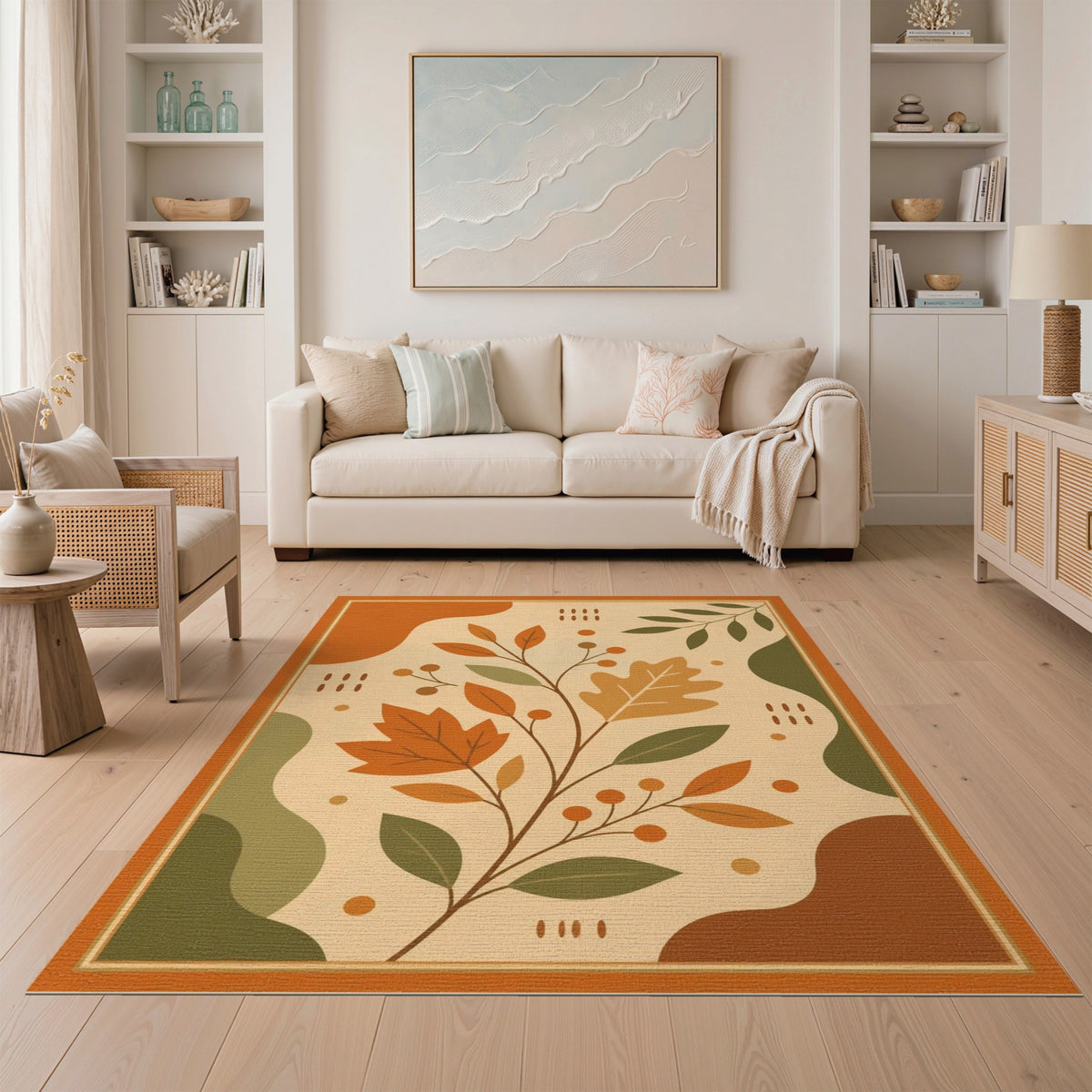Autumn Orange Leaves Washable Area Rug