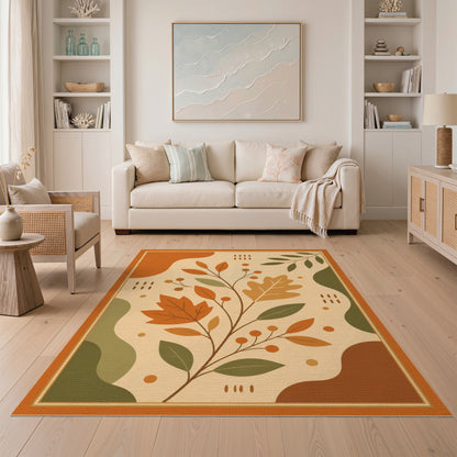 Autumn Orange Leaves Washable Area Rug