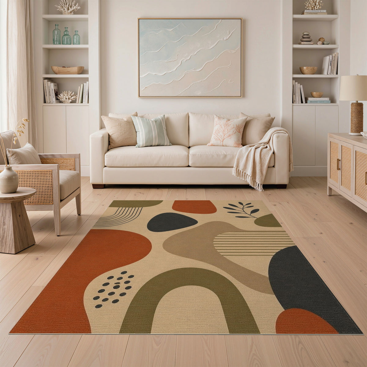Earthy Abstract Area Rug in Brown Tan