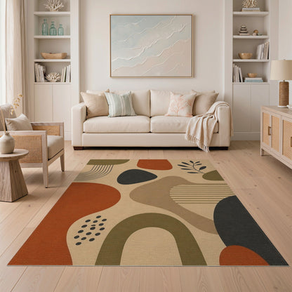 Earthy Abstract Area Rug in Brown Tan