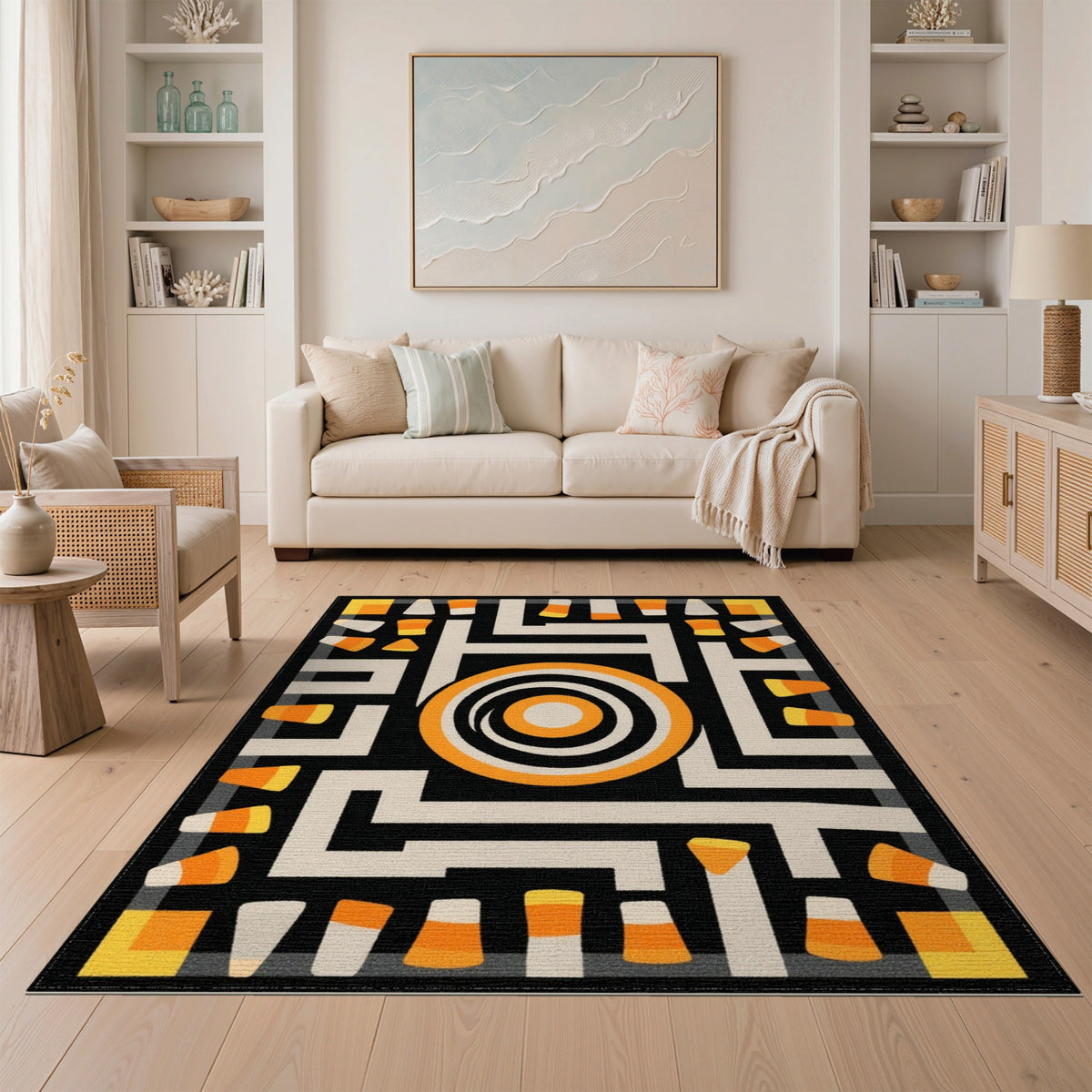 Geometric Candy Corn Maze Area Rug