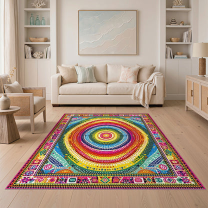 Multi-color and Patterns Vibrant Multi-Color Tribal Circle Area Rug