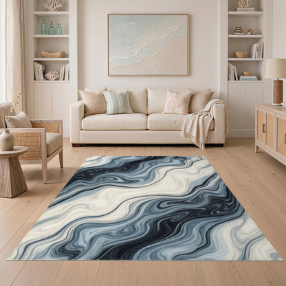 Abstract Area Blue Marble Swirl Abstract Area Rug