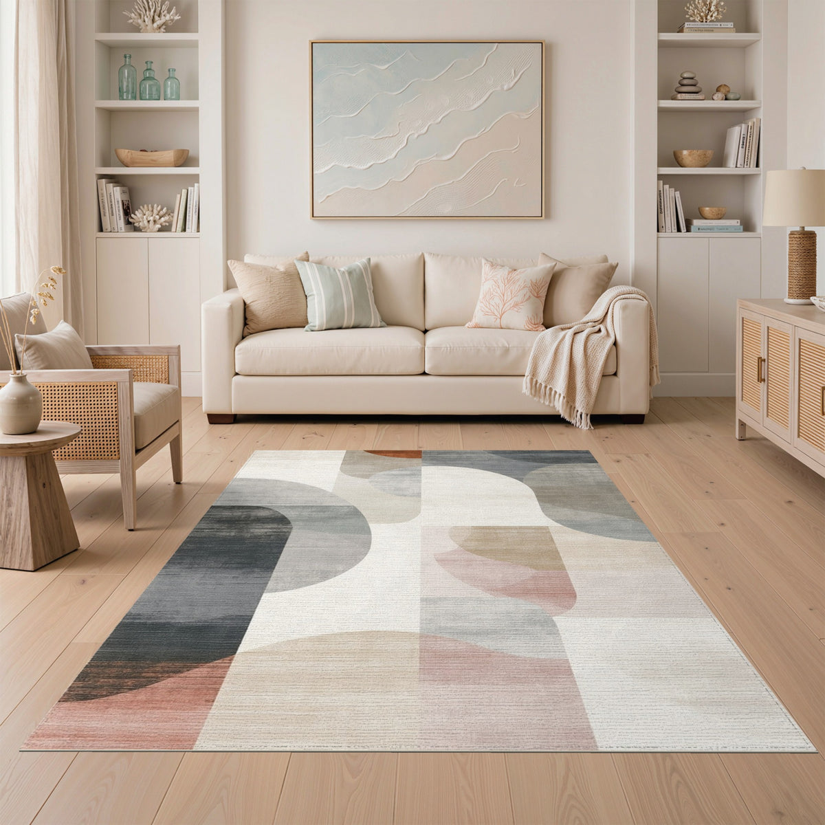 Abstract Neutral Washable Area Rug
