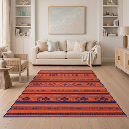 Orange Heritage Tribal Stripe Area Rug