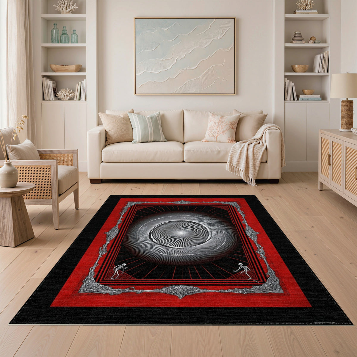 Red Vortex Skeleton Area Rug
