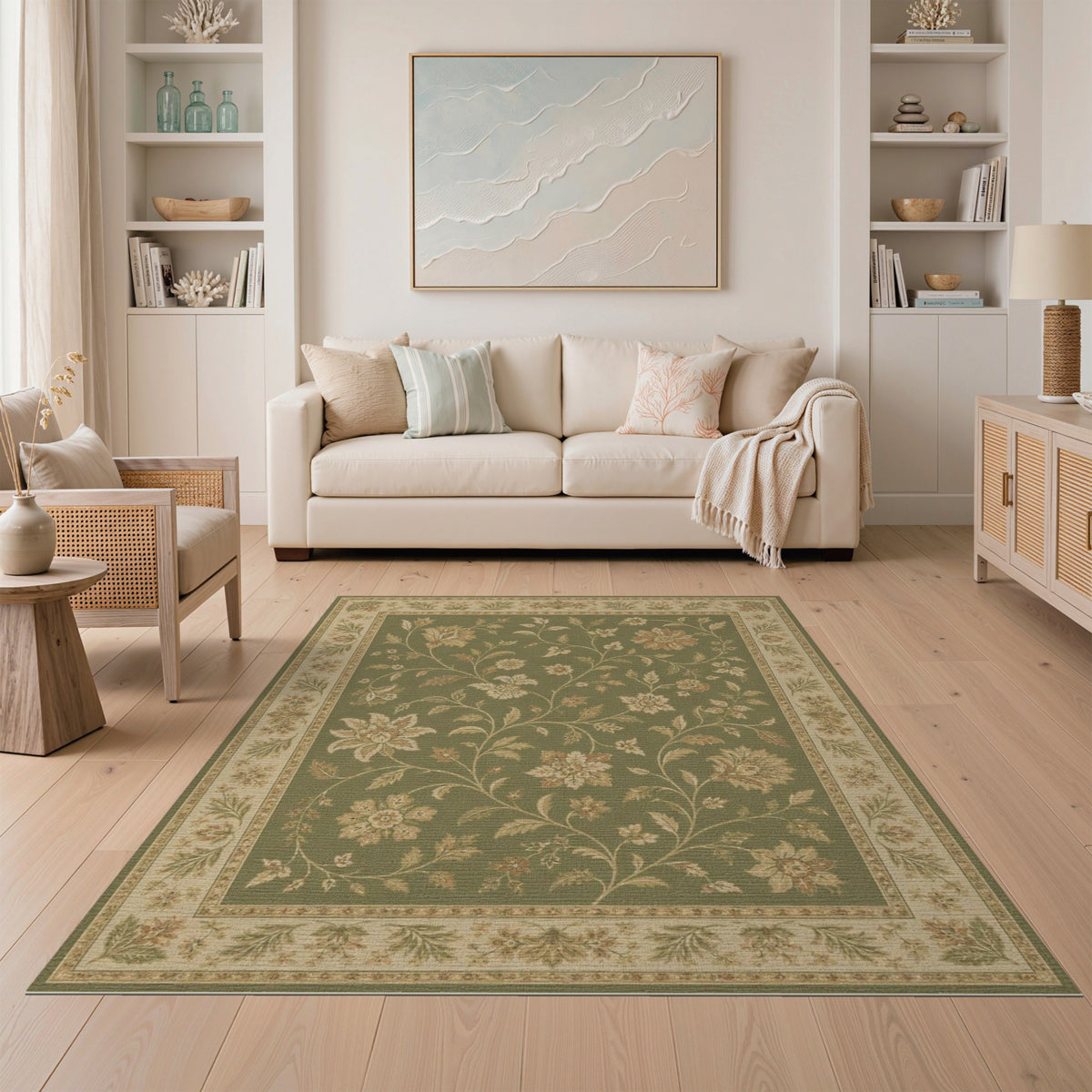 Green Floral Vintage Area Rug