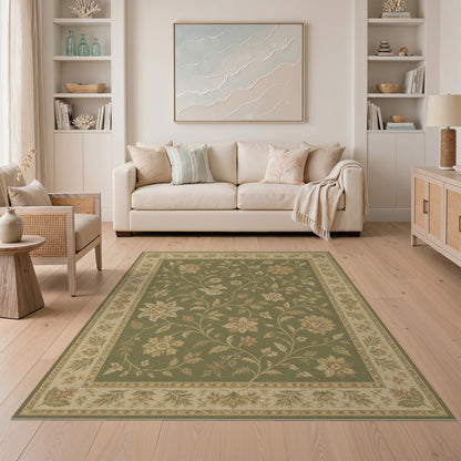 Green Floral Vintage Area Rug