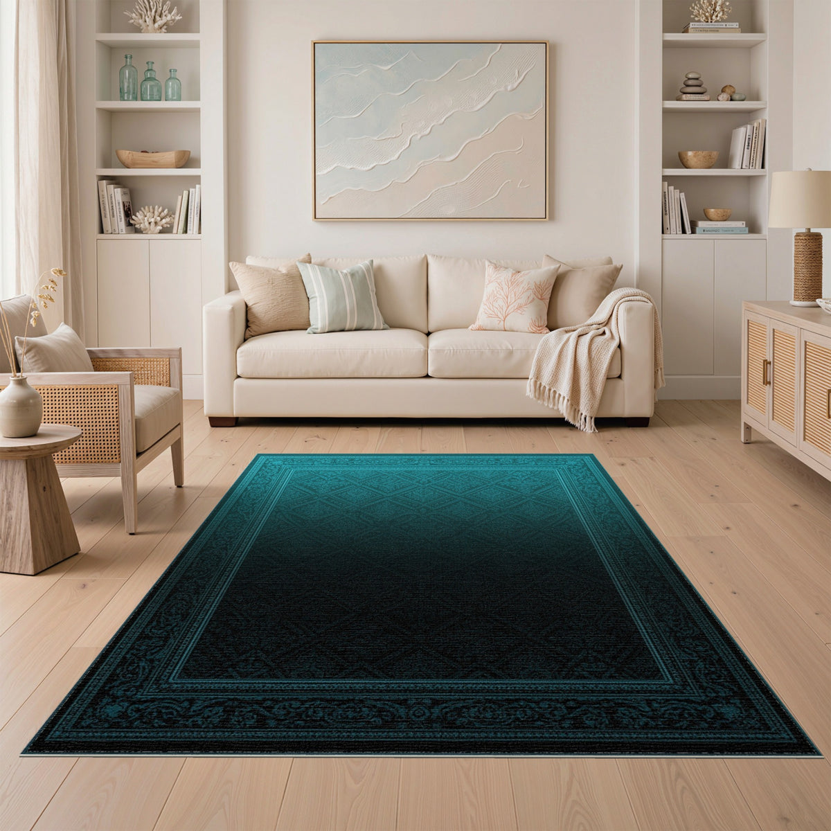 Blue and Teal Ornate Persian Area Rug