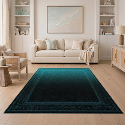 Blue and Teal Ornate Persian Area Rug