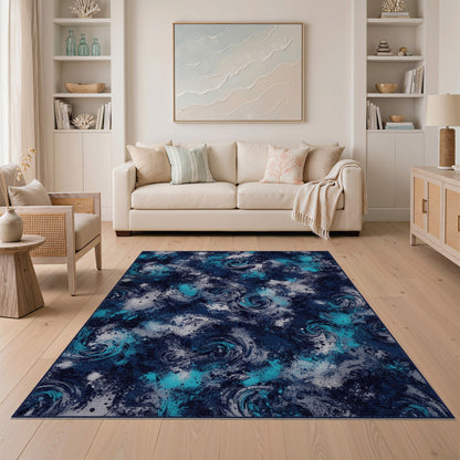 Blue Teal Vortex Swirl Area Rug