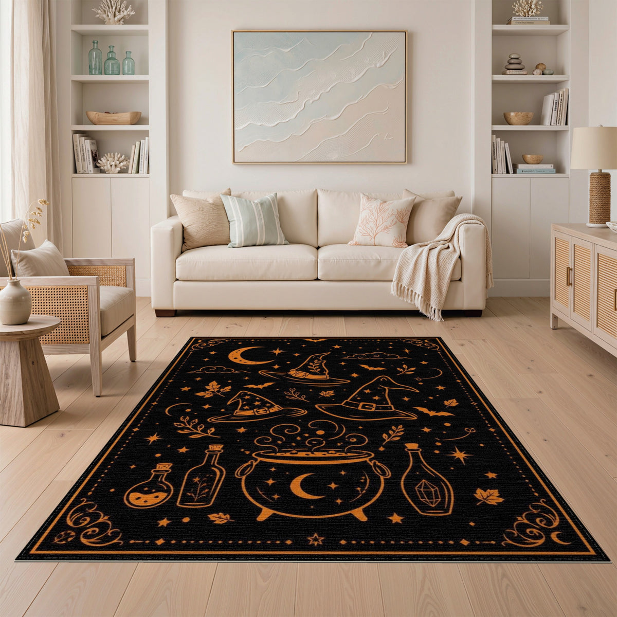 Orange Witch Cauldron Halloween Area Rug