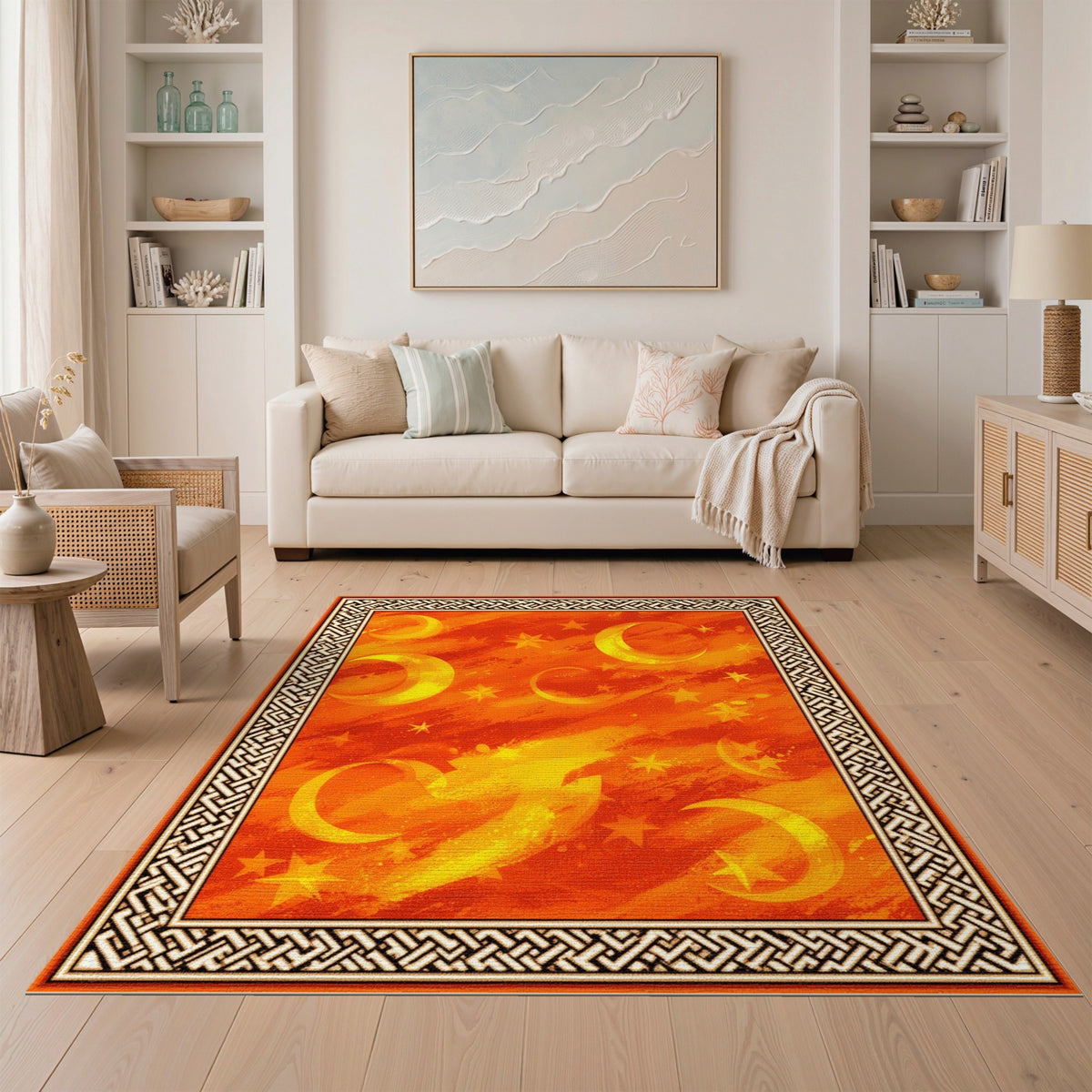 Orange Celestial Moons Area Rug