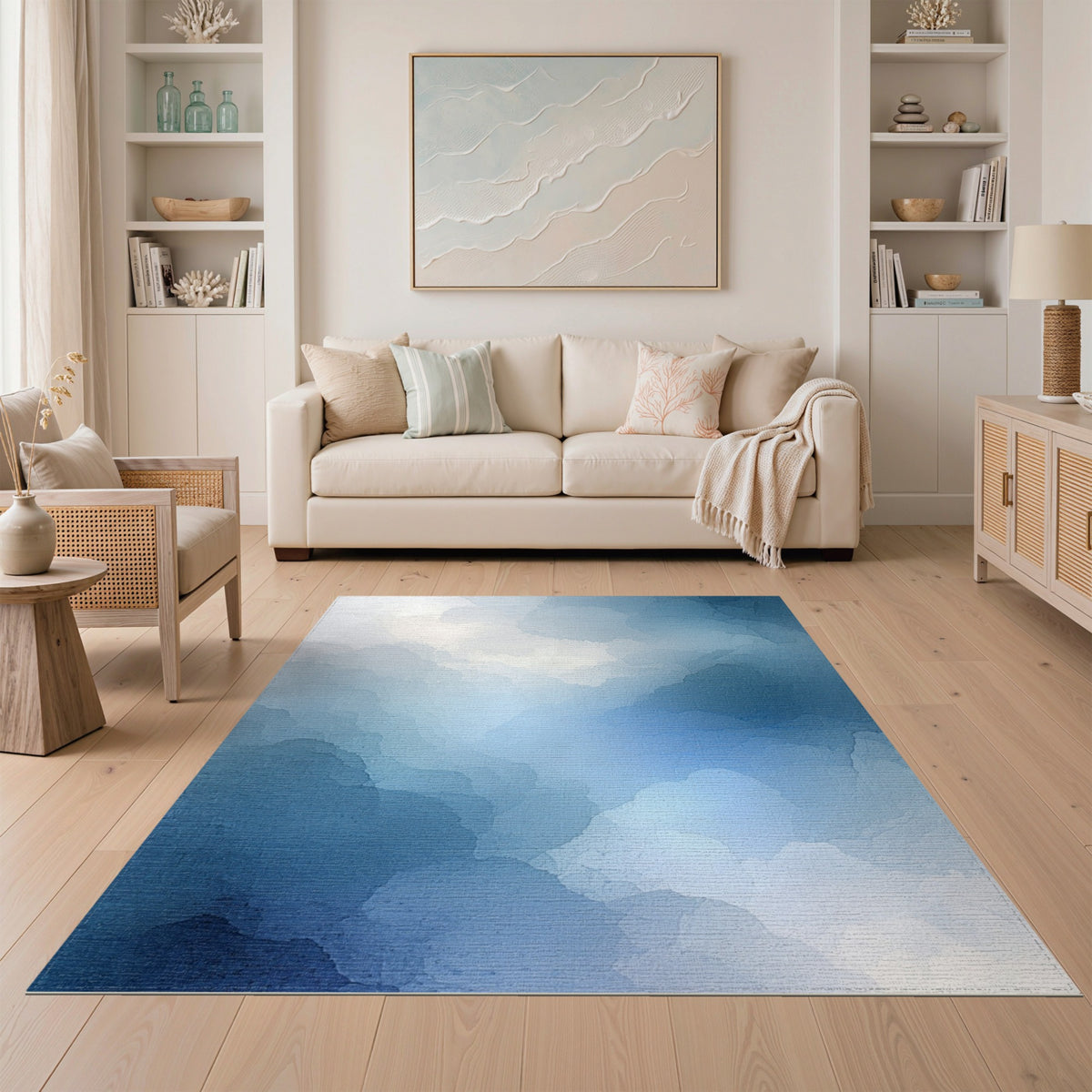 Ethereal Blue Cloud Abstract Area Rug