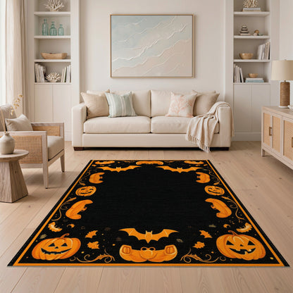 Halloween Orange Pumpkin Bat Area Rug