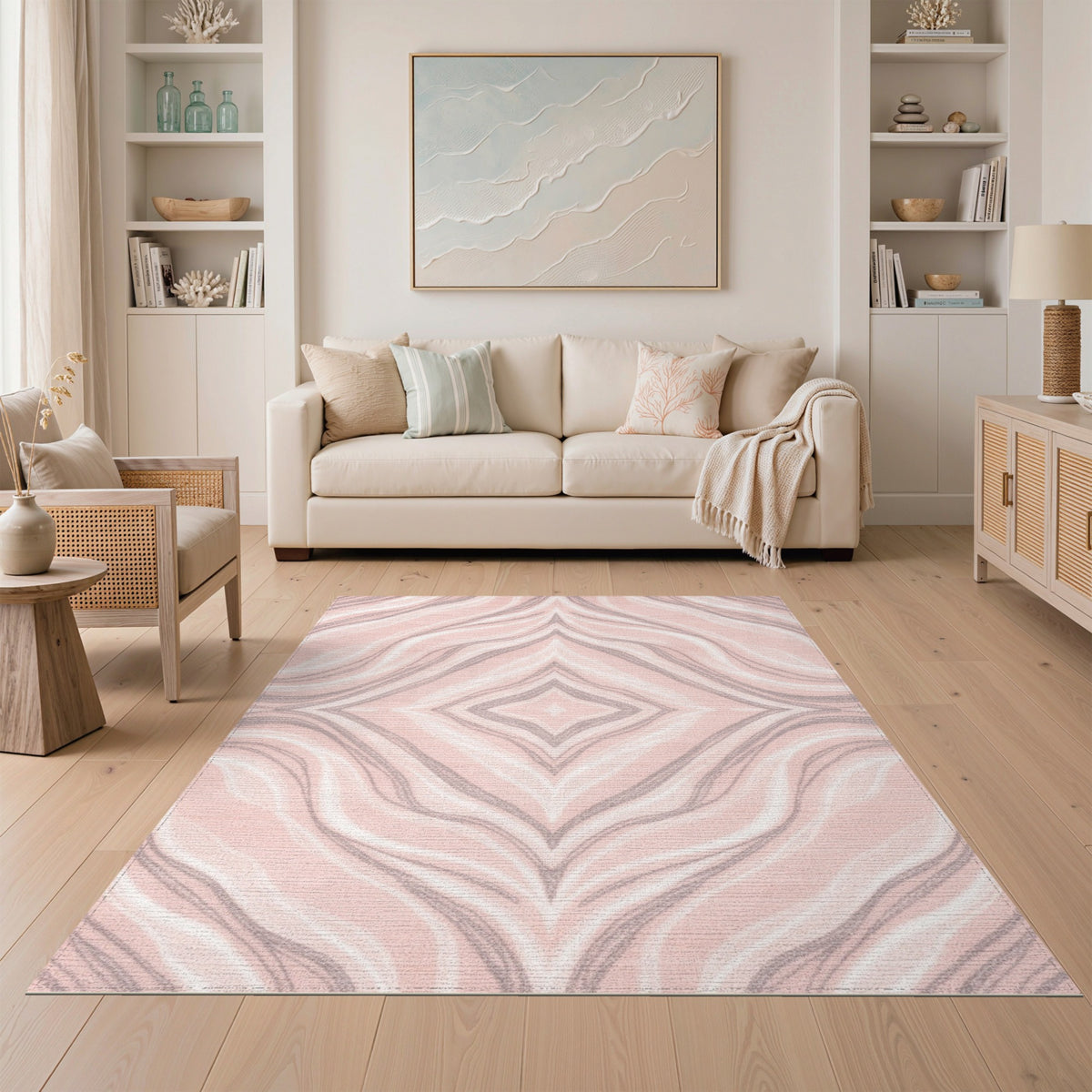 Blush Pink Geometric Pink Area Rug