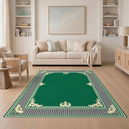 Green Ornate Border Traditional Area Rug