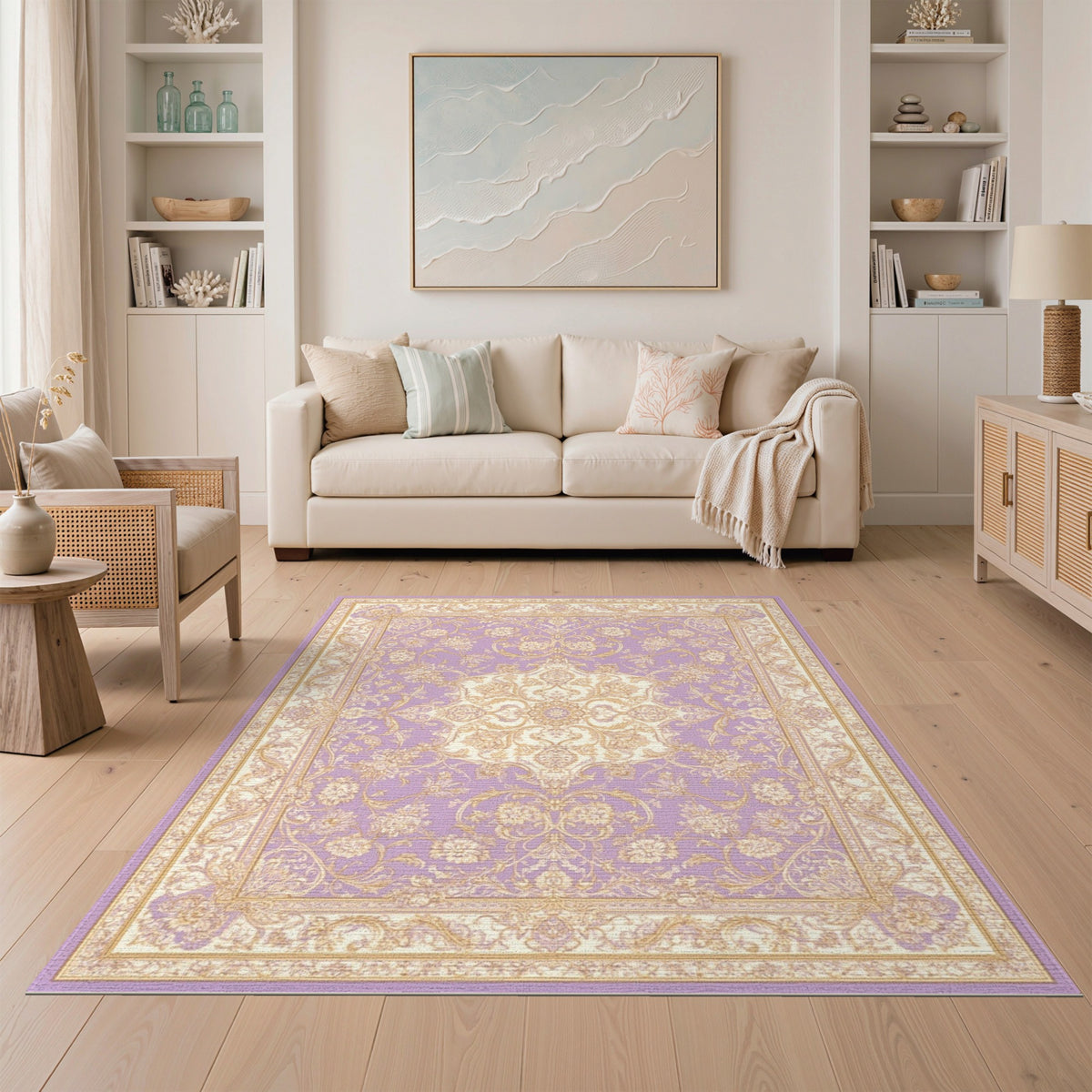 Traditional Persian Purple Gold Floral Persian Area Rug